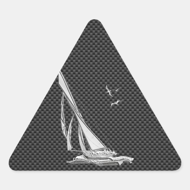 Chrome Like Sailboat on Carbon Fiber Triangle Sticker (Front)