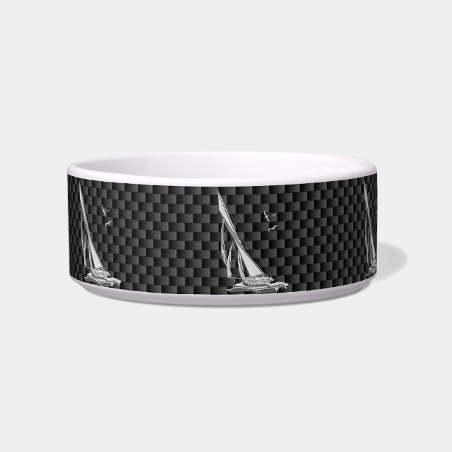 Chrome Like Sailboat on Carbon Fibre Bowl (Left)