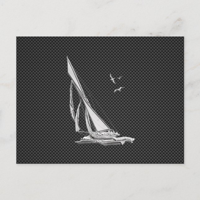 Chrome Like Sailboat on Carbon Fibre Postcard (Front)