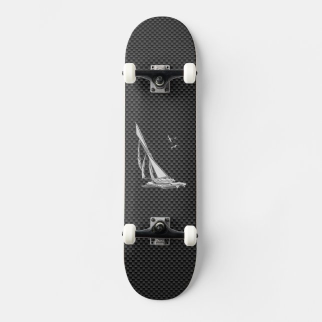 Chrome Like Sailboat on Carbon Fibre Skateboard (Front)