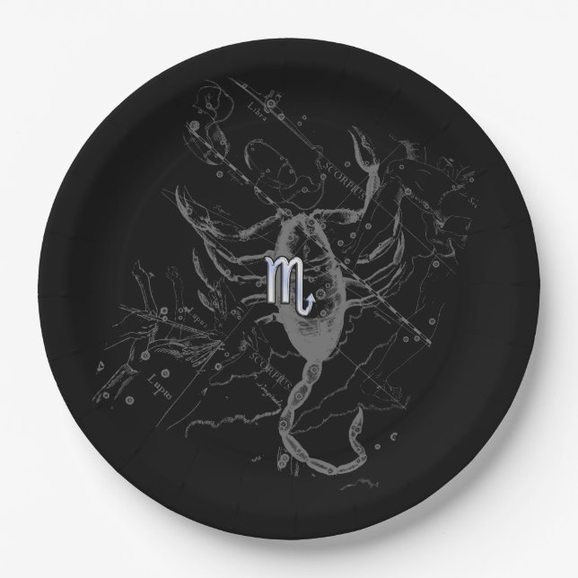 Chrome like Scorpio Zodiac Sign on Hevelius Decor Paper Plate (Front)