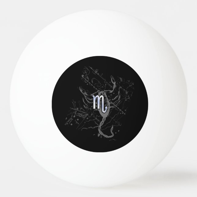 Chrome like Scorpio Zodiac Sign on Hevelius Ping Pong Ball (Front)