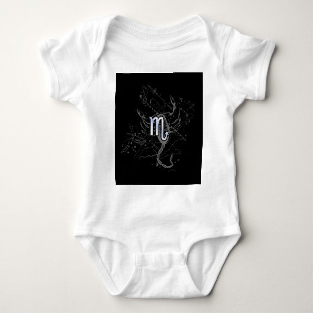 Chrome like Scorpio Zodiac Symbol on Hevelius Baby Bodysuit (Front)