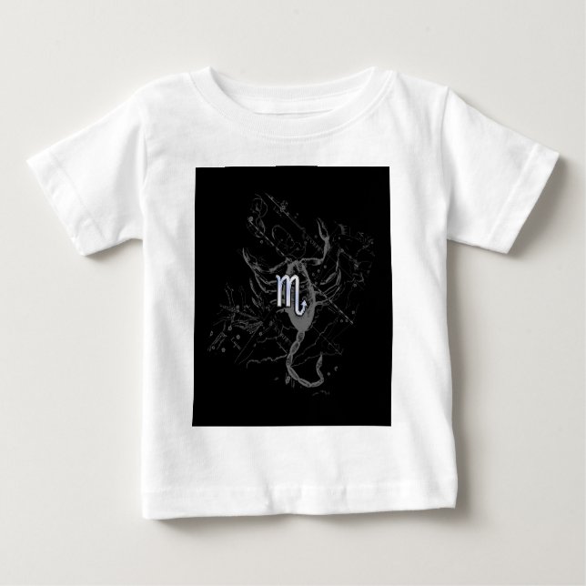 Chrome like Scorpio Zodiac Symbol on Hevelius Baby T-Shirt (Front)