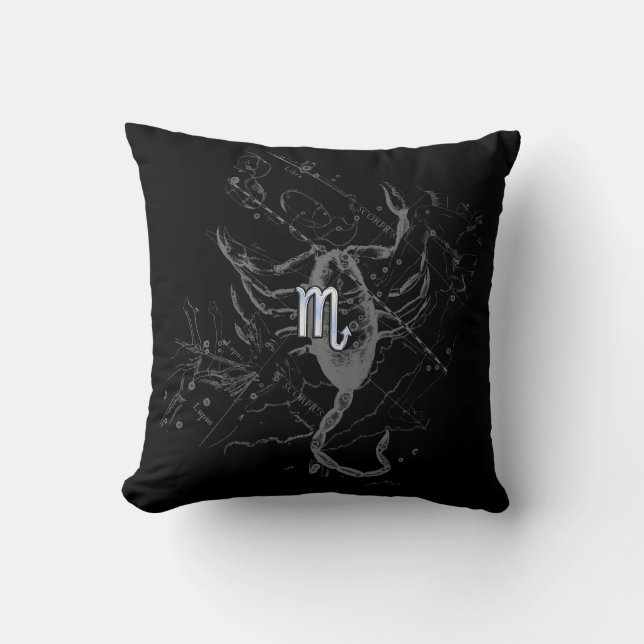 Chrome like Scorpio Zodiac Symbol on Hevelius Cushion (Front)