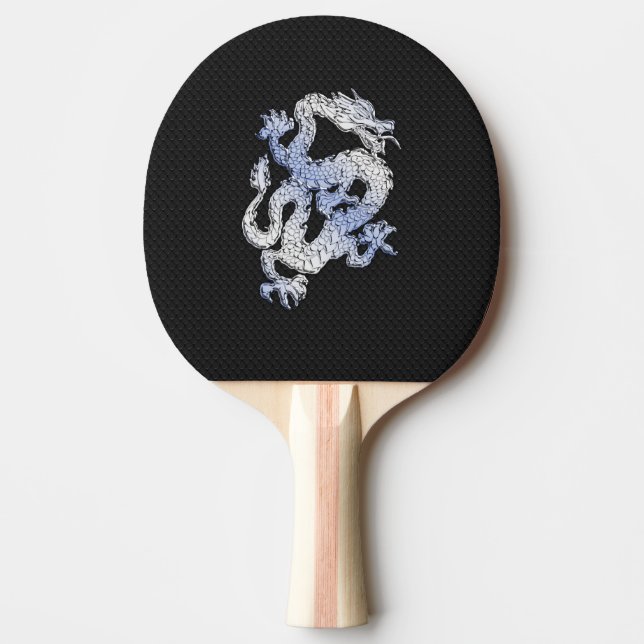 Chrome like silver Dragon Black Snake Skin style Ping Pong Paddle (Front)