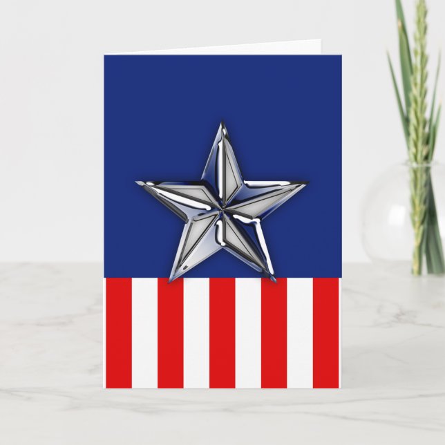 Chrome Like Silver Star Festive Patriotic Colours Holiday Card (Front)
