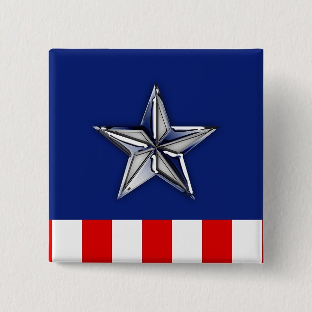 Chrome Like Star on Festive Patriotic Colours 15 Cm Square Badge (Front)