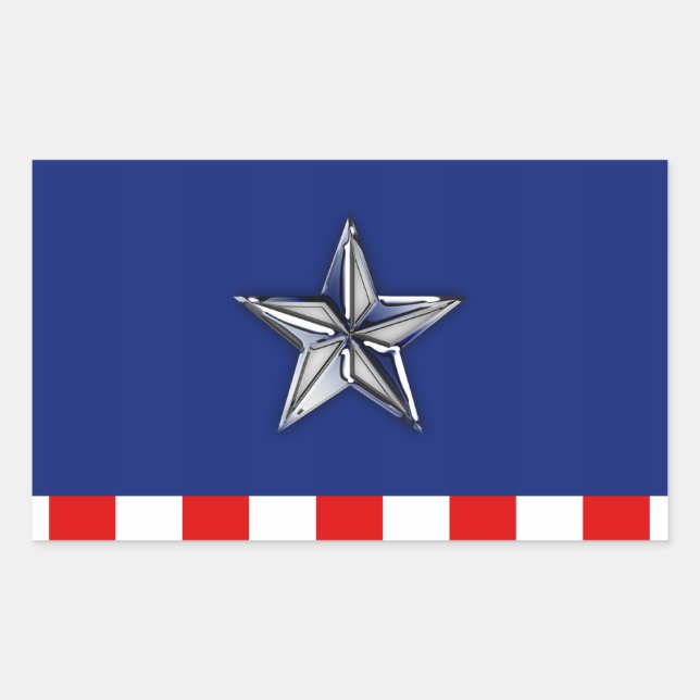 Chrome Like Star on Festive Patriotic Colours Rectangular Sticker (Front)