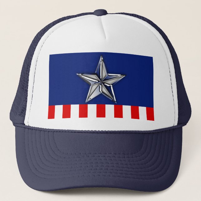 Chrome Like Star on Festive Patriotic Colours Trucker Hat (Front)
