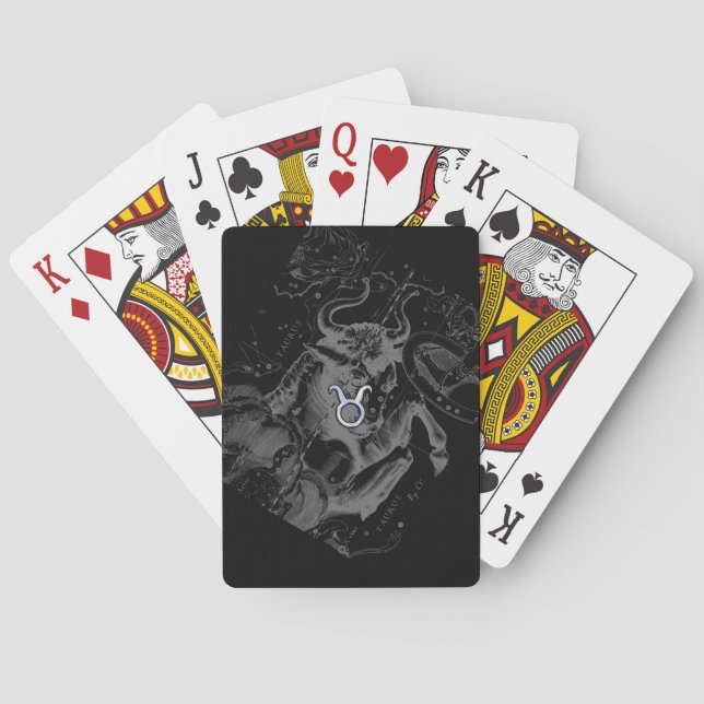 Chrome like Taurus Zodiac on Hevelius Black Playing Cards (Back)