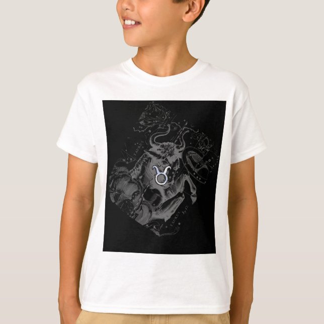 Chrome like Taurus Zodiac on Hevelius Black T-Shirt (Front)