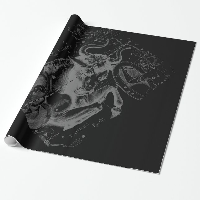 Chrome like Taurus Zodiac on Hevelius Black Wrapping Paper (Unrolled)