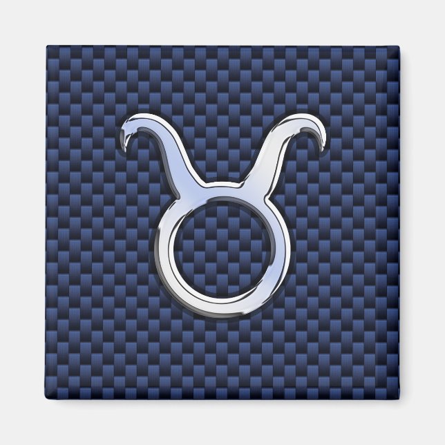 Chrome Like Taurus Zodiac Sign Blue Carbon Print Magnet (Front)