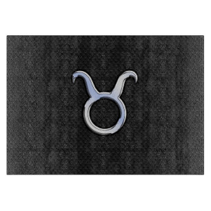 Chrome Like Taurus Zodiac Sign on Black Snake Skin Cutting Board