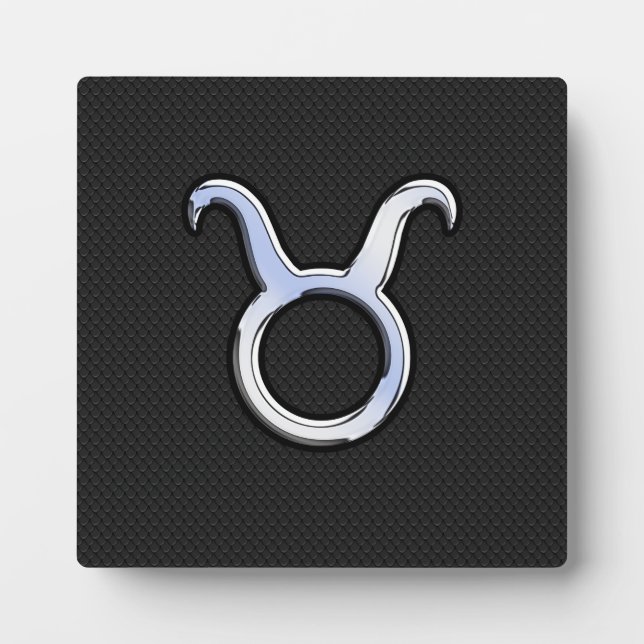 Chrome Like Taurus Zodiac Sign on Black Snake Skin Plaque (Front)