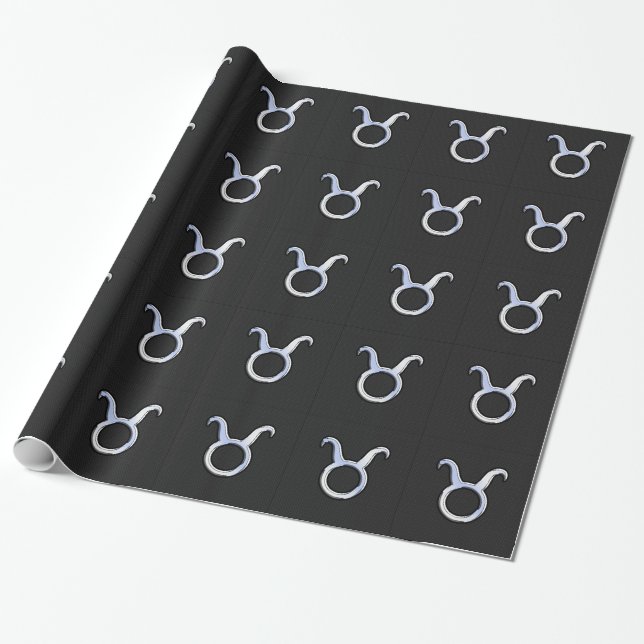 Chrome Like Taurus Zodiac Sign on Black Snake Skin Wrapping Paper (Unrolled)