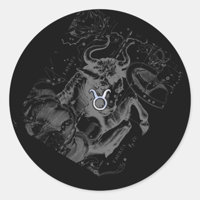 Chrome like Taurus Zodiac Sign on Hevelius Classic Round Sticker (Front)