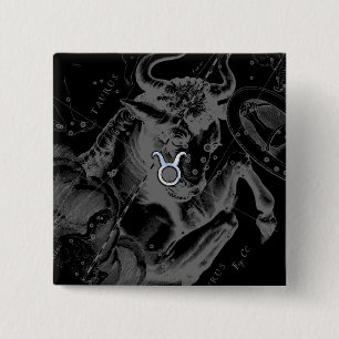 Chrome like Taurus Zodiac Sign on Hevelius Decor 15 Cm Square Badge
