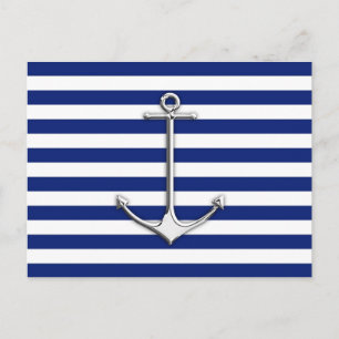 Chrome Like Thin Anchor on Nautical Stripes Postcard
