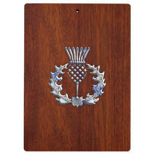 Chrome Like Thistle on Mahogany Wood Style Clipboard