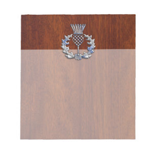 Chrome Like Thistle on Mahogany Wood Style Notepad