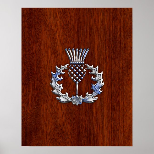 Chrome Like Thistle on Mahogany Wood Style Poster (Front)