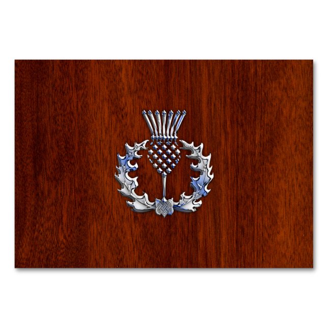 Chrome Like Thistle on Mahogany Wood Style Table Number (Front)