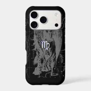 Chrome like Virgo Zodiac Sign on Black Hevelius