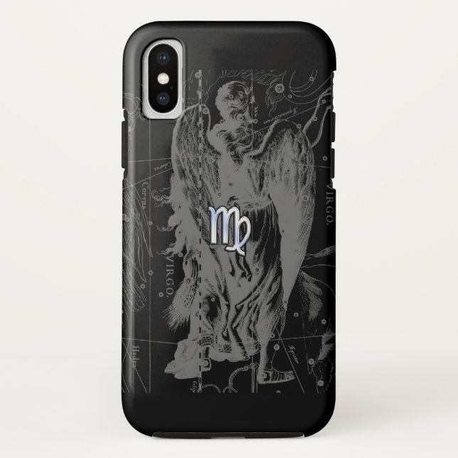 Chrome like Virgo Zodiac Sign on Black Hevelius Case-Mate iPhone Case (Back)