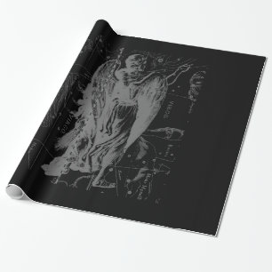 Chrome like Virgo Zodiac Sign on Black Hevelius Wrapping Paper