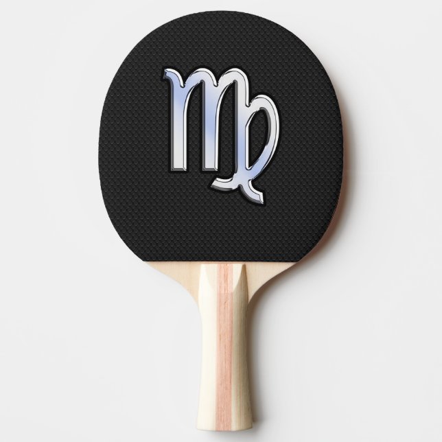 Chrome Like Virgo Zodiac Sign on Black snake skin Ping Pong Paddle (Front)