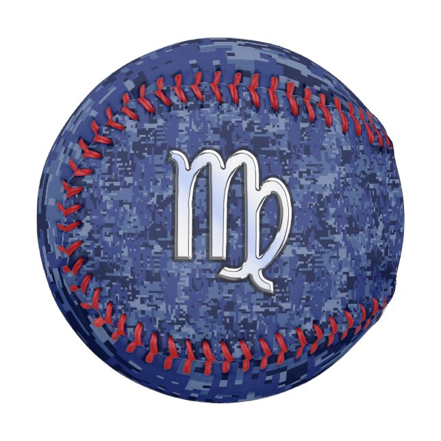 Chrome Like Virgo Zodiac Sign on Blue Digital Camo Baseball (Front Left)