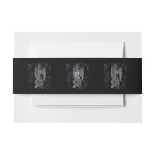 Chrome like Virgo Zodiac Sign on Hevelius in Black Invitation Belly Band