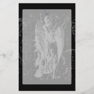 Chrome like Virgo Zodiac Sign on Hevelius in Black Stationery