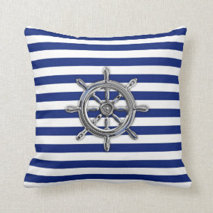 Chrome Like Wheel on Nautical Stripes Cushion