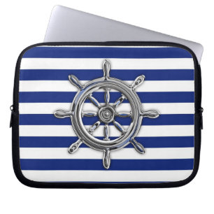 Chrome Like Wheel on Navy Stripes Laptop Sleeve