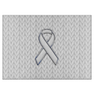 Chrome Like White Knit Ribbon Awareness Print Cutting Board