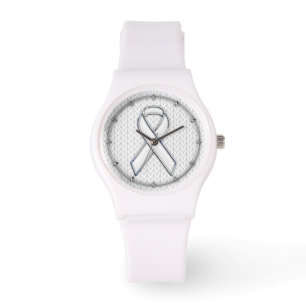Chrome Like White Knit Ribbon Awareness Print Watch