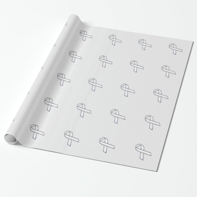 Chrome Like White Knit Ribbon Awareness Print Wrapping Paper (Unrolled)
