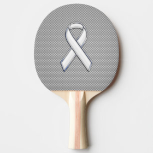 Chrome Like White Ribbon Awareness Carbon Fiber Ping Pong Paddle