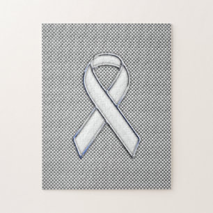 Chrome Like White Ribbon Awareness Carbon Fibre Jigsaw Puzzle