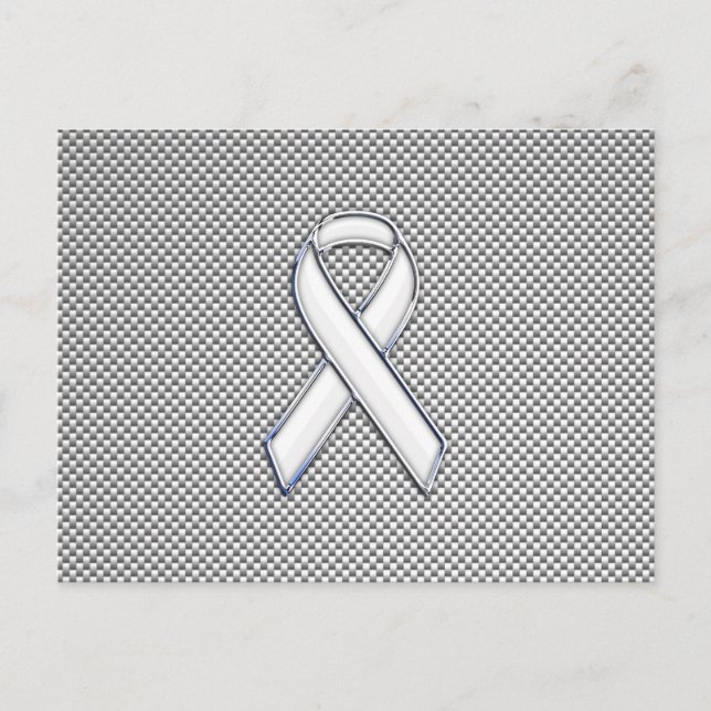 Chrome Like White Ribbon Awareness Carbon Fibre Postcard (Front)