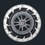 Chrome Mag Wheel Dartboard<br><div class="desc">A five lug spoke flanged chrome mag wheel in silver,  aluminium and black by artist Jason Girard designed for car enthusiasts and collectors alike who may like this for a game room addition.</div>