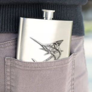 Chrome Marlin Nautical Print Hip Flask