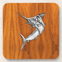 Chrome Marlin on Teak Wood