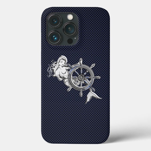 Chrome Mermaid on Carbon Fiber Print Case-Mate iPhone Case (Back)
