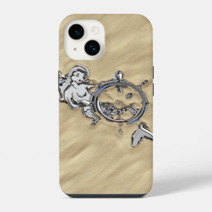 Chrome Mermaid on Sandy Beach Print iPhone 14 Case