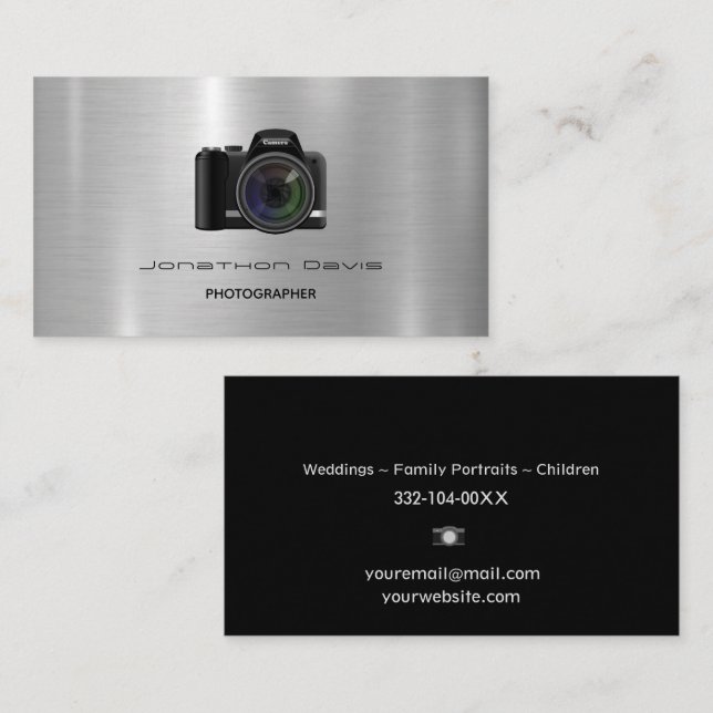 Chrome Metal Design Photography Camera Business Card (Front/Back)