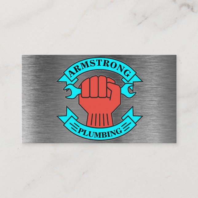 Chrome Metal Design Plumbing Repair Service Business Card (Front)